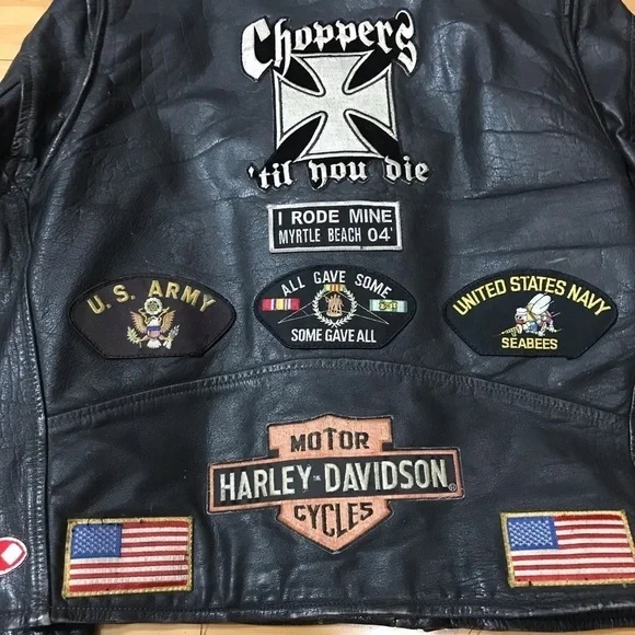 VTG Wilson’s Harley Davidson Owners Group Patches Leather Jacket - Picture 6 of 13